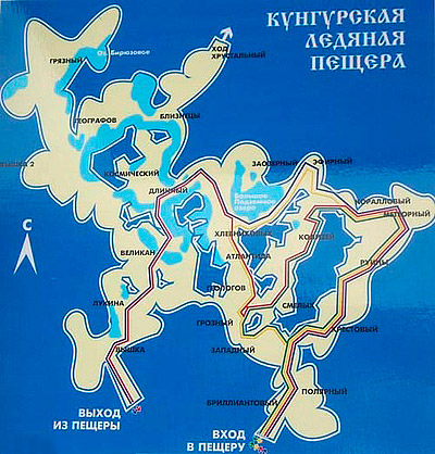 Схема с туристическими тропами в пещере